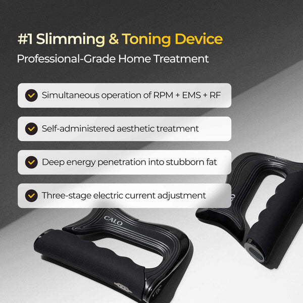 CALO EMS Slim Maker Pro + CALO Spicule Body Shot Body Lotion - CALO EMS Slim Maker Pro - Target fat, tone muscles. High-frequency EMS device to support slimming and muscle activation. EMS technology for fat-burning & toning Stimulates muscles effectively